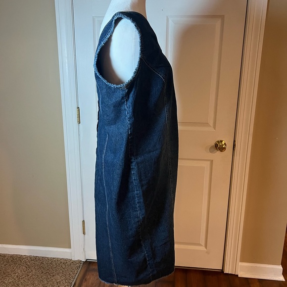 Venezia Jeans Clothing Co Denim V Neck Midi Dress Frayed Hem Size 14 Y2K NOS - Picture 2 of 4